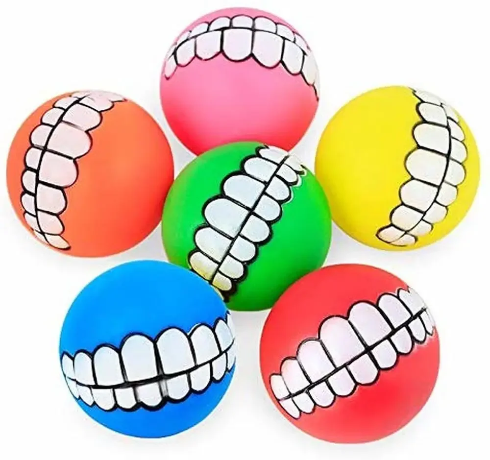 Funny Teeth Balls for Dogs Nontoxic for Puppy Small Large Doggies Tooth Chew Toy Squeaky Smiling Pet Ball Cute Doggy Gifts