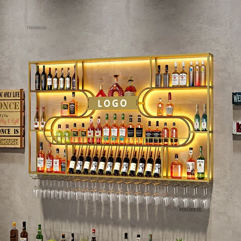 

Creative Iron Art Bar Wine Cabinets for Restaurant Wall-mounted Display Cabinet Designer Wine Rack for Bar Furniture Showcase
