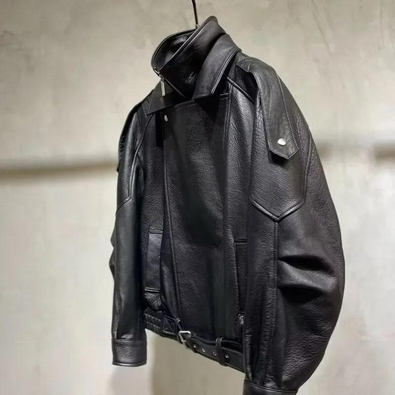 Trendy New Style Jacket Faux Leather Leather Jacket Men Women New Pu Leather Motorcycle Double-collar Jacket Top Spring Autumn