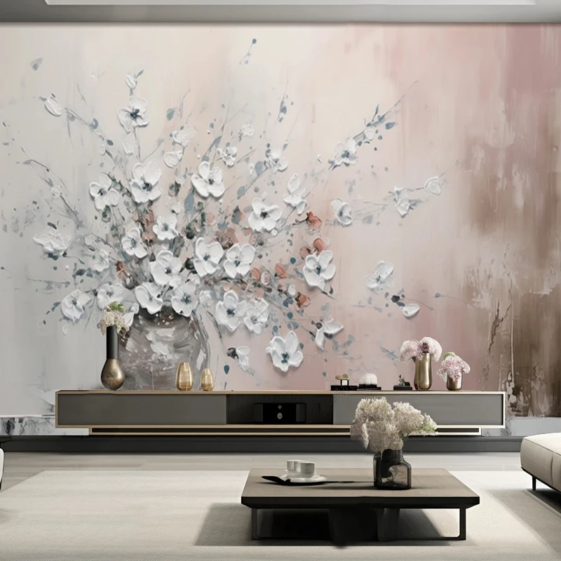 Custom Photo 3D Beautiful Light Luxury Hand-painted Style Flowers Mural Wallpapers Decoration Salon Maison Luxe Wall Decor