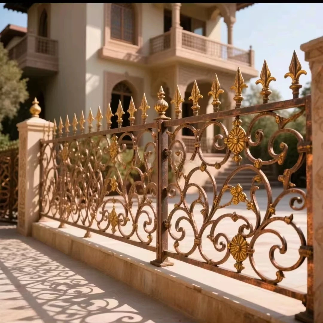 cj-Customized Design Galvanized Steel Rods Wrought Iron Square Round Boundary Wall Panel Cheap Home Garden Steel Fence Panel@