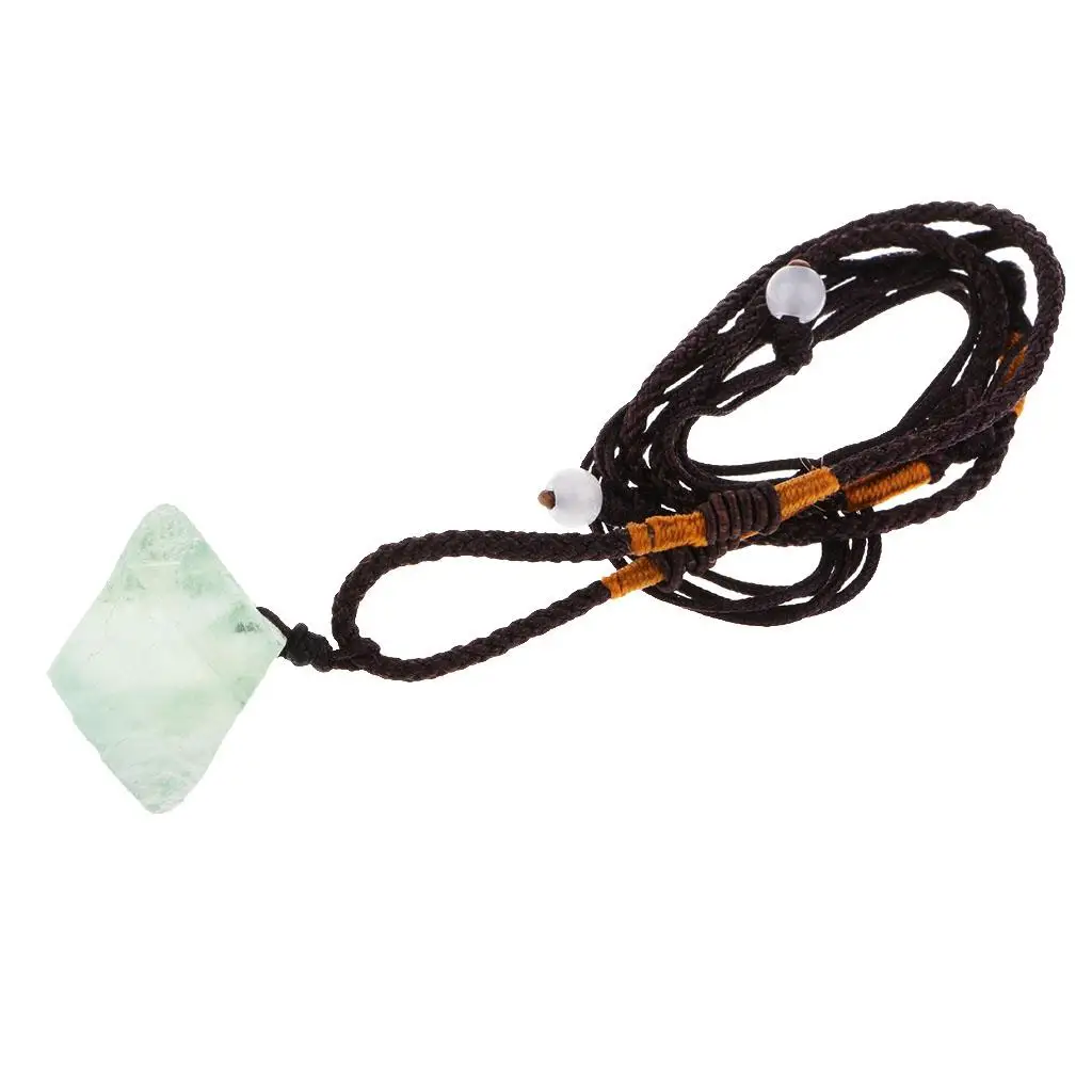 Natural Fluorite Crystal Pendant Necklace Minerals Stone Yoga Accessories