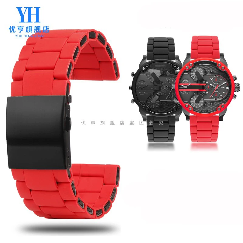 24mm 26mm 28mm Silicone Stainless Steel Watch Band For Die-sel DZ7370 DZ7430 DZ7396 DZ4318 DZ7070 DZ4289 Strap Bracelet Red