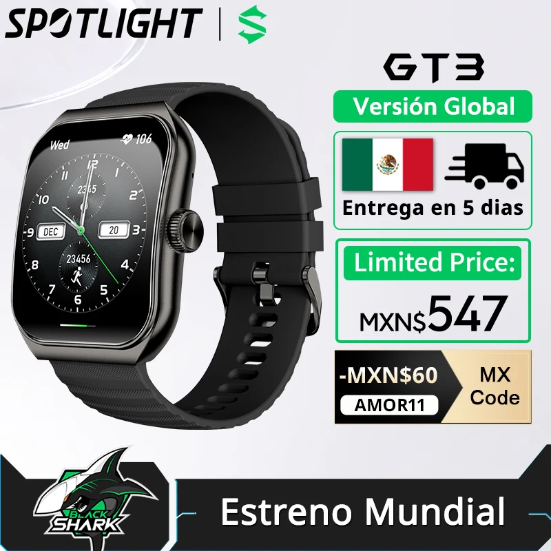 [World Premiere]Global Version Black Shark GT3 Smart Watch 1.96'' Curved Amoled Display Support Bluetooth Call 100+ Sport Modes