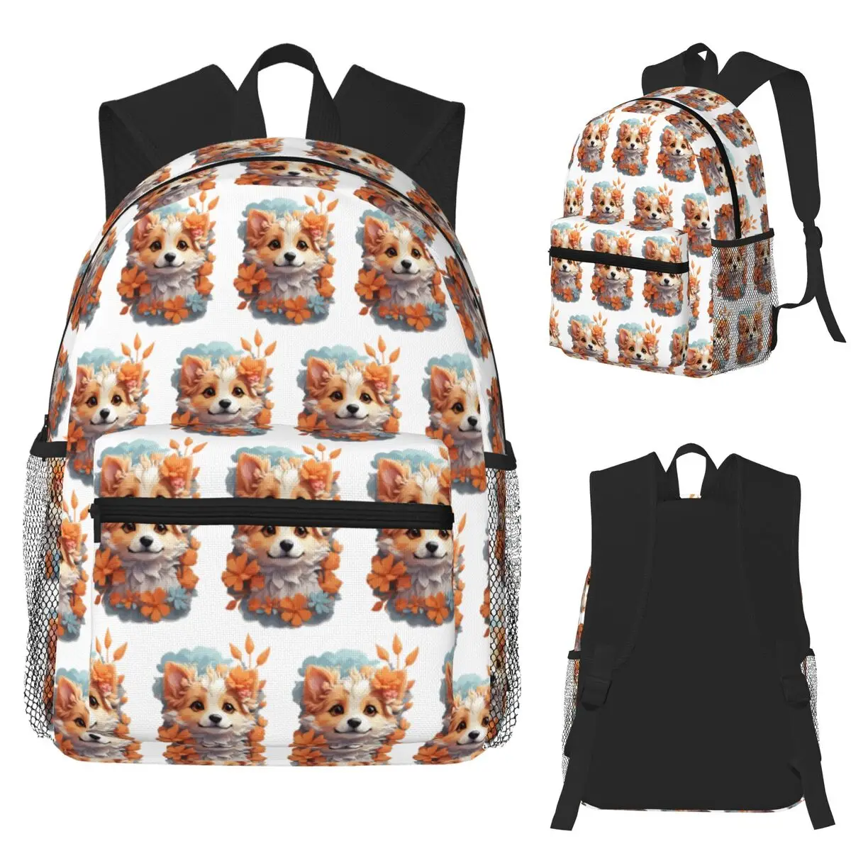 

Floral Dog Clipart Student Backpack School Bag Hiking Travel Daypack for Men Women Fashion Bookbag Shoulder Bags