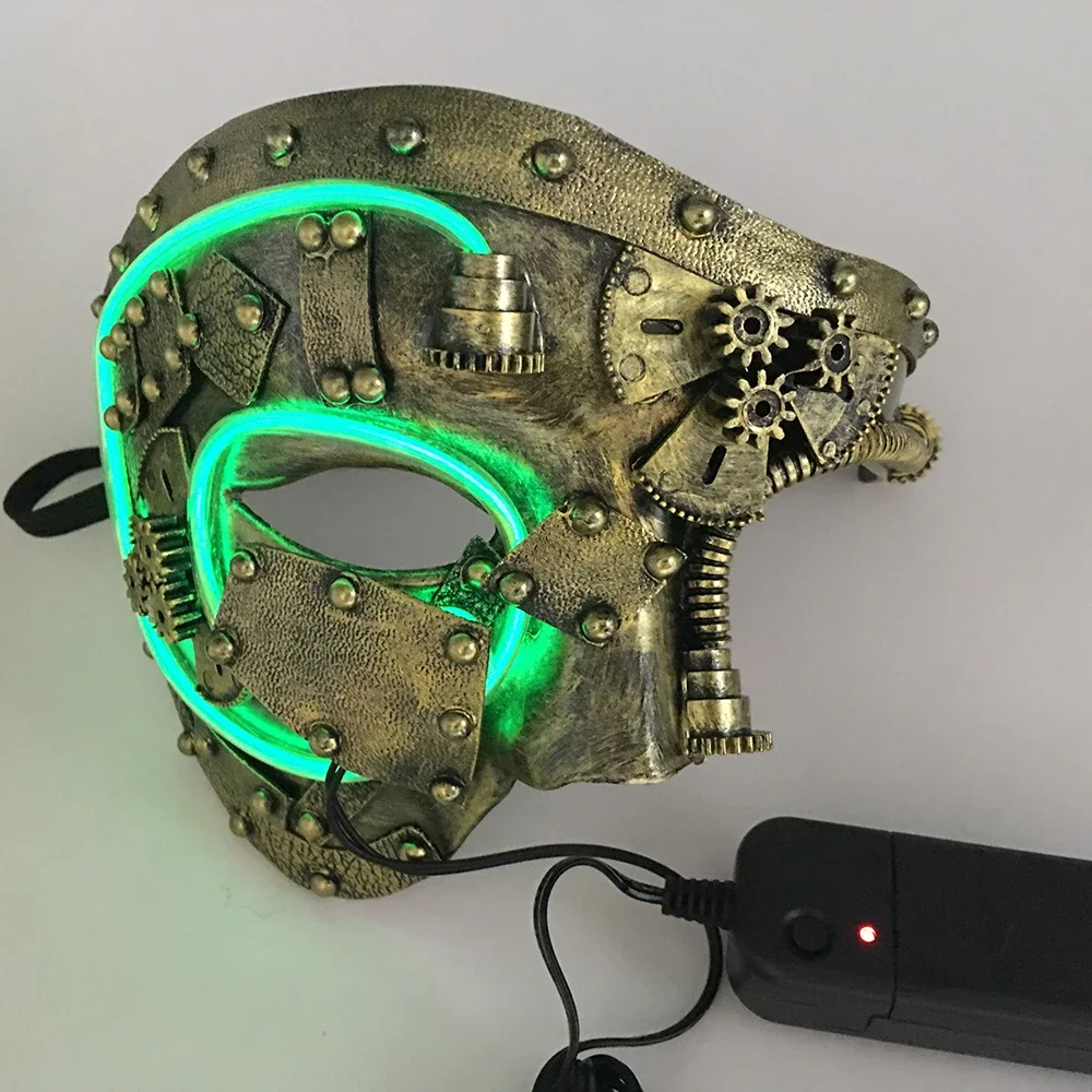 LED Steampunk Cosplay Mask, Light Up Punk Mask, Skull Half Face, Christmas Carnival, Halloween Costume Props