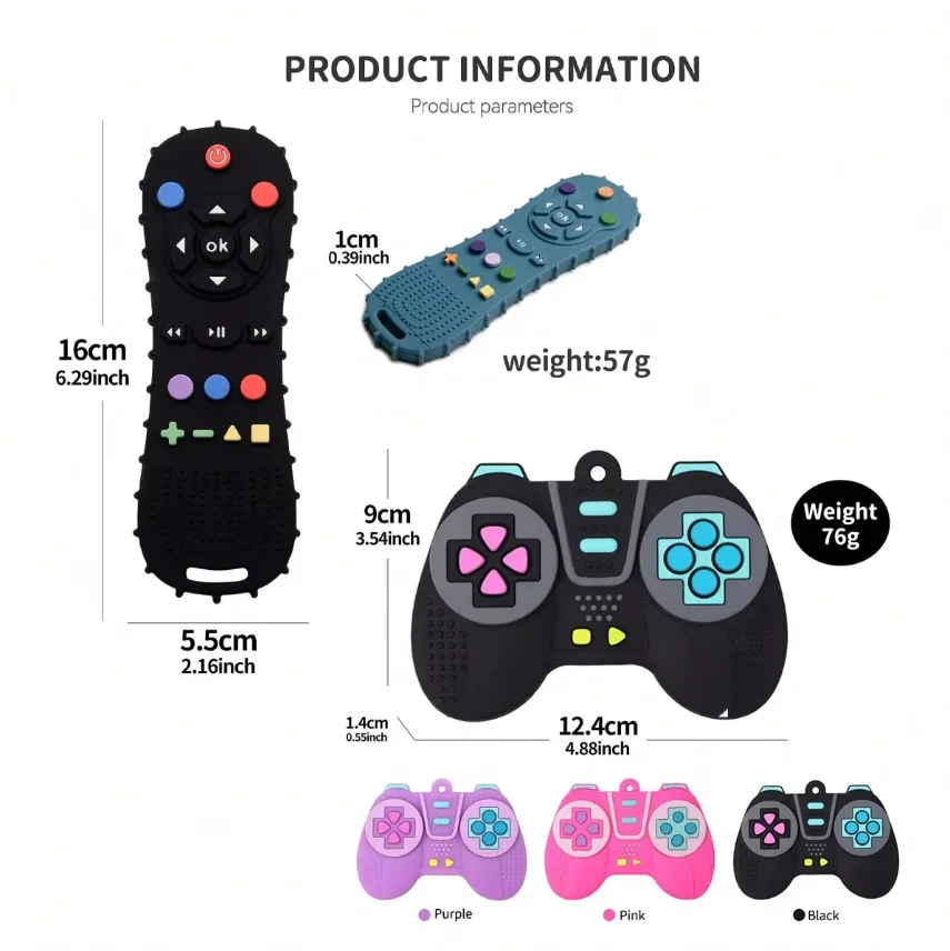 Baby Teething Toy, 2Pcs Silicone Gamepad TV Remote Control Teether for Infants Molar