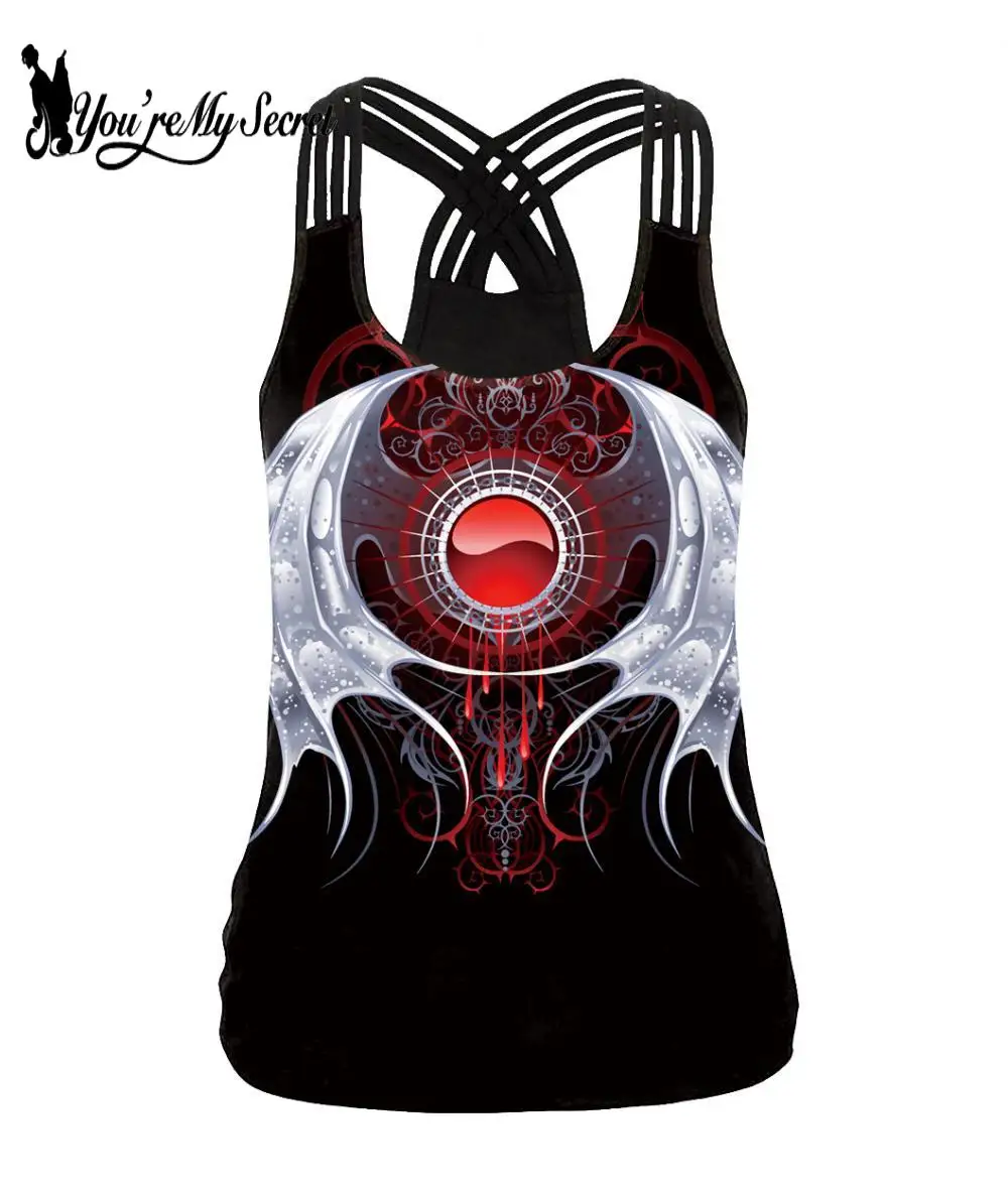 [You're My Secret] Women Sexy Hollow Out Tank Tops Summer Casual Sports Fitness Vest 3D Printed Sleeveless Streetwear Loose Tops