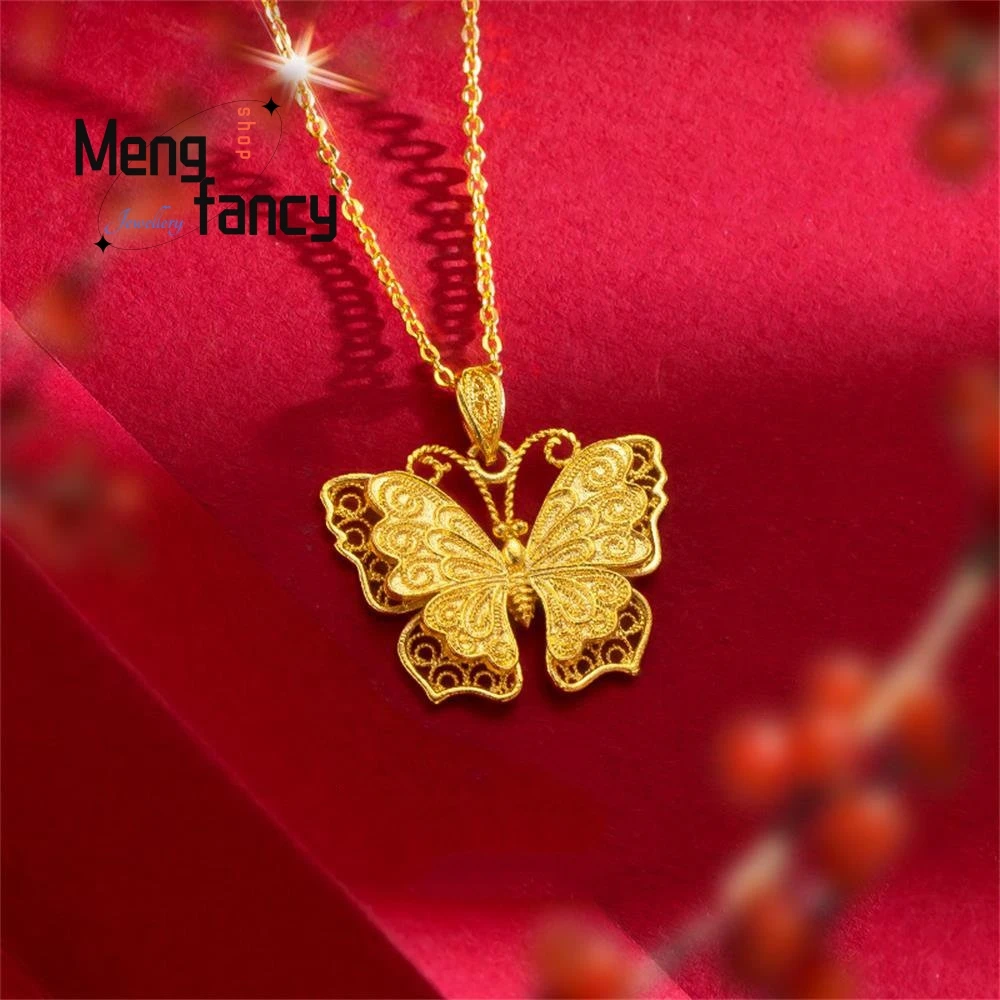 

Vietnam Placer Gold Hollowed Out Butterfly Pendant Charms Fashion Amulet Jewelry Women Couple Luxury Clavicle Chain Holiday Gift
