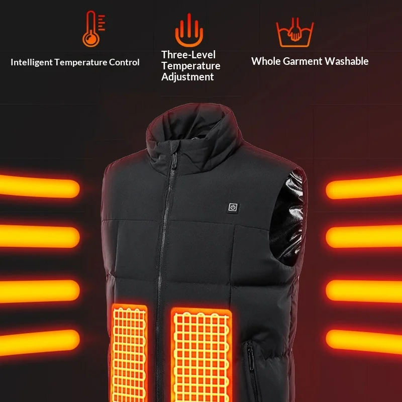 Men's Washable Electric Heated Vest with 3-Level Smart Temperature Control, Stand Collar, Sleeveless, Winter Outdoor Warm Jacket