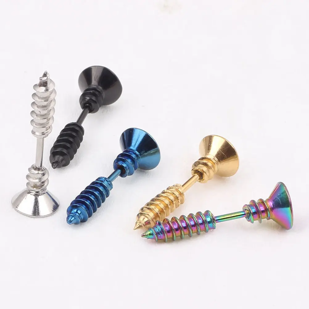 10Pcs Anti Allergy Ear Stud Screw Earrings Unisex Stainless Steel Cross Piercing Black Silver Colorful