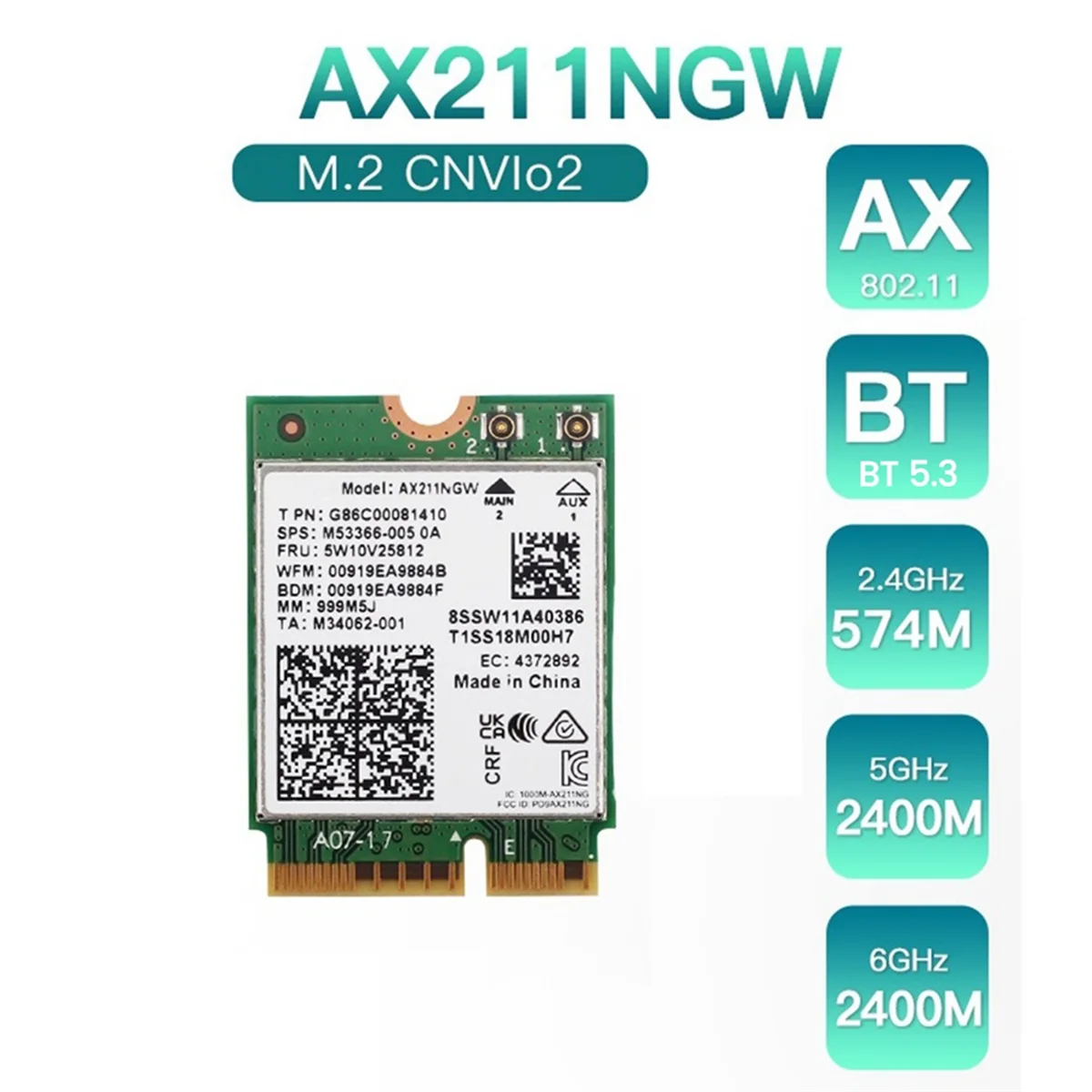 AX211NGW WiFi 6E Tri Band 2.4G/5G/6Ghz Wireless Network Wifi Card Bluetooth 5.3 AX211 M.2 CNVio Wifi Wireless Card