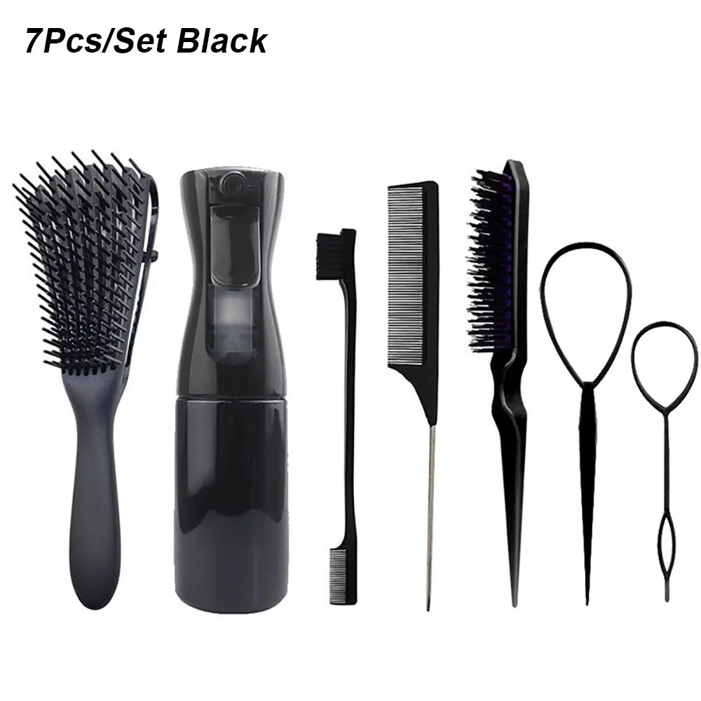 

7Pcs/Set Edge Control Hairdressing Tool Set Eyebrow Brush Plastic Hair Brush Set with Braiders Ponytail Creator