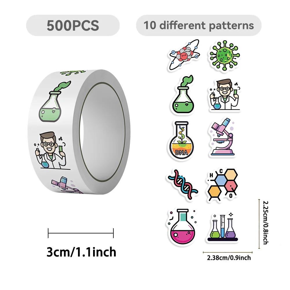 500pcs Chemical Experiments Roll Stickers Notebook Envelope Water Cup Seal Stickers Decorative Stickers