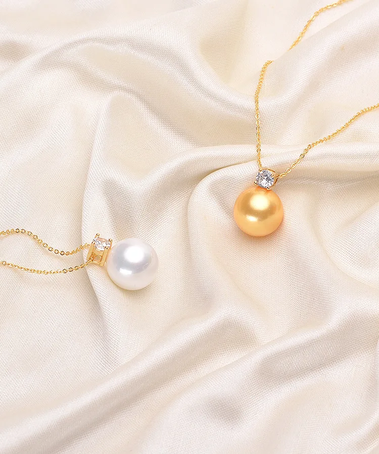 Aaaa+++ 10-11mm Seawater Golden White Round 7-8mm 8-9mm Pearl Pendant Exquisite And Elegant Design 18in