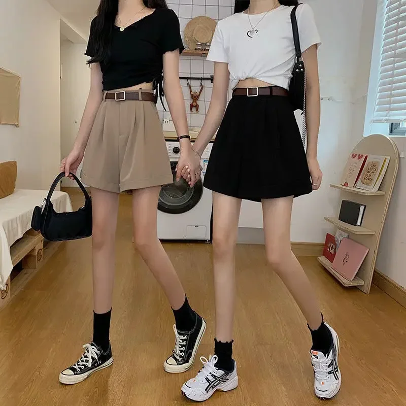 Classic Elegant Women's Summer Shorts High Waist White Oversize Loose Blue Suit Casual Black Wide Leg Shorts for Women 2025