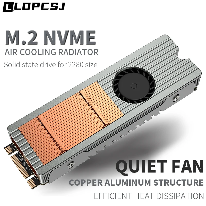 LDPCSJ M.2 NVME Air Cooled Radiator SSD Heat Sink Copper and Aluminum Structure with Quiet Fan, 2280 Solid State Drive Cooler