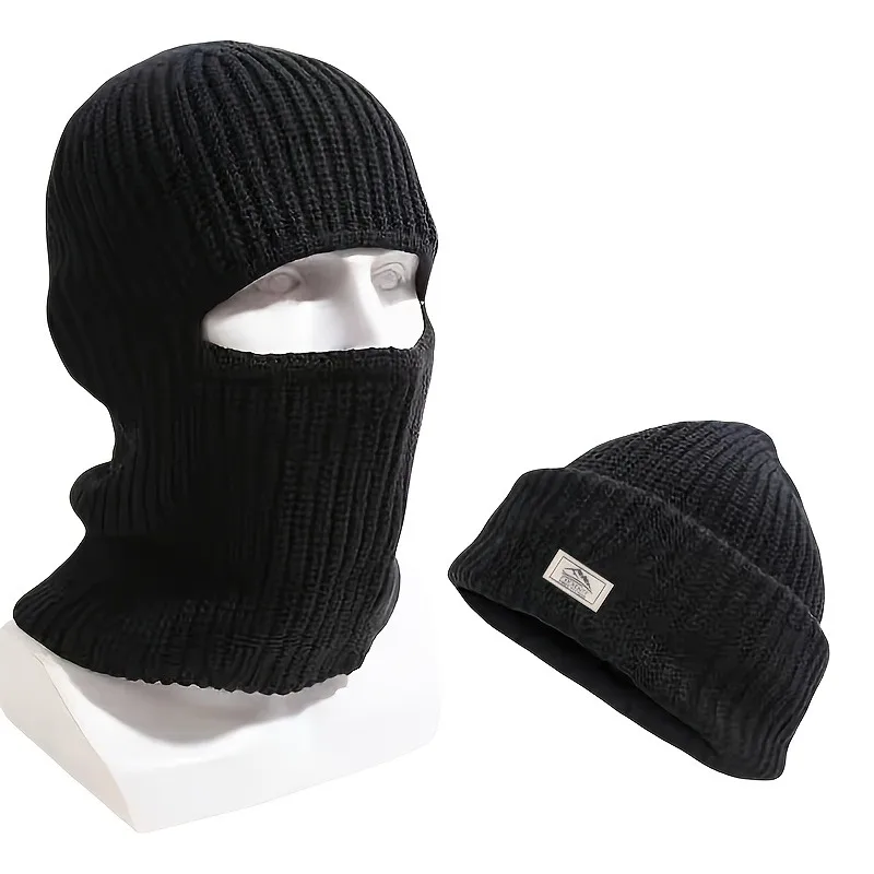 Winter-Strickmütze für Herren, winddicht, 2-in-1, umwandelbare Mütze und Gesichtsbedeckung, thermisches, faltbares Design für Outdoor-Sportarten