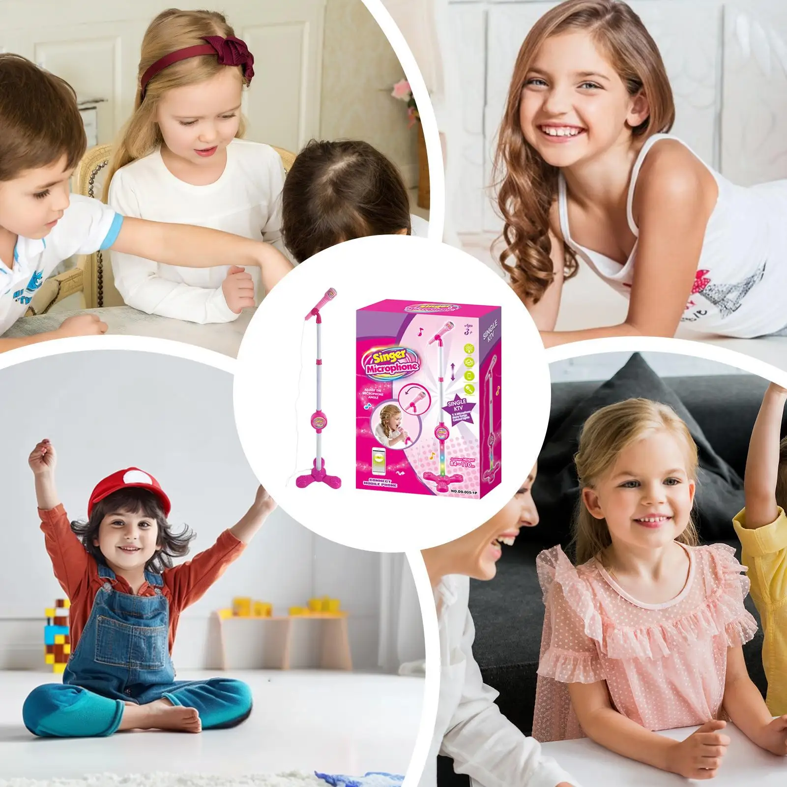 ไมโครโฟนสำหรับเด็กพร้อมขาตั้ง เครื่องคาราโอเกะ ของเล่นเครื่องดนตรี ของเล่นเสริมพัฒนาการ ของขวัญวันเกิดสำหรับเด็กหญิงและเด็กชาย