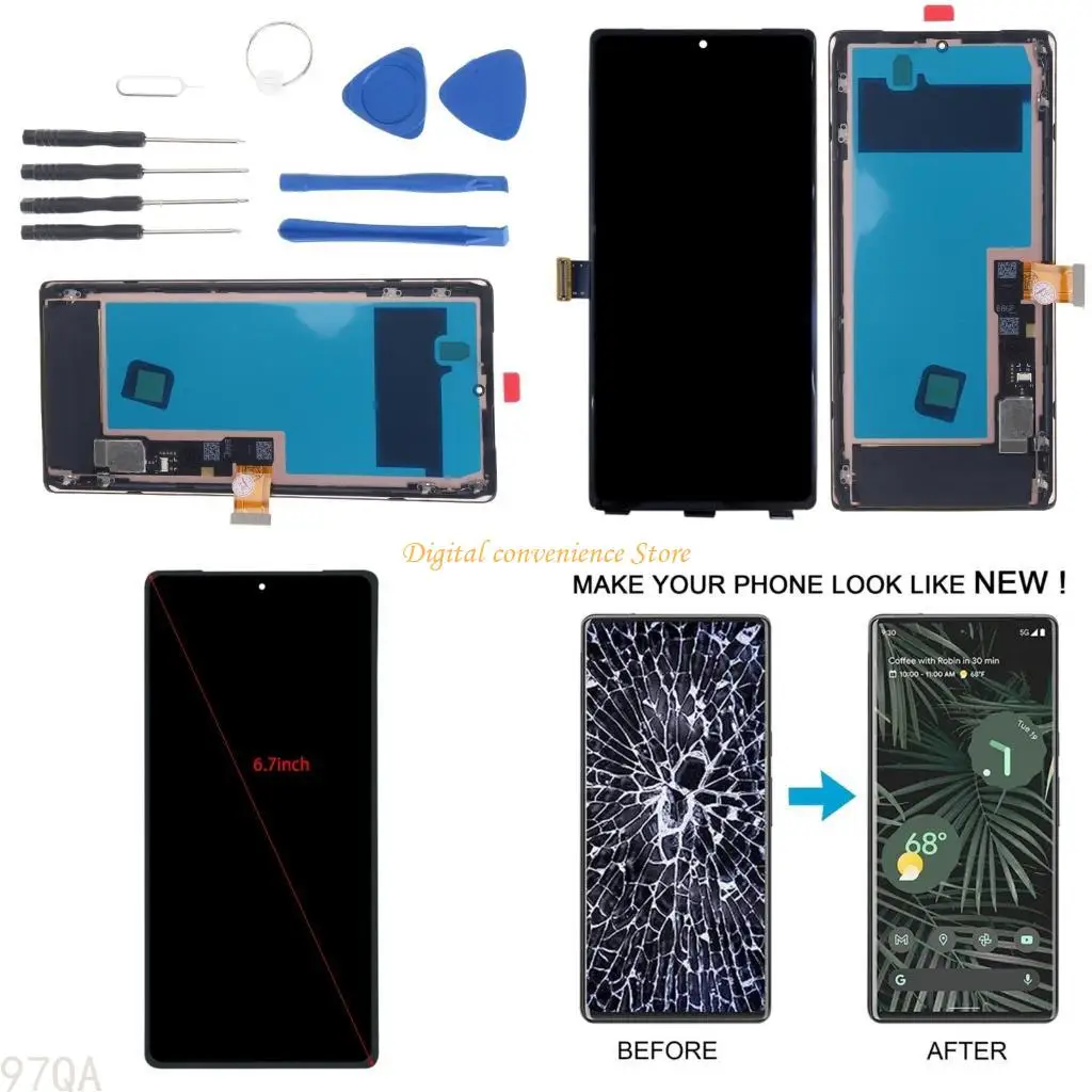 

97QA Replacement Digitizer with Tools for Pixel 6 LCD Screen Screen and Digitizer Full Assembly