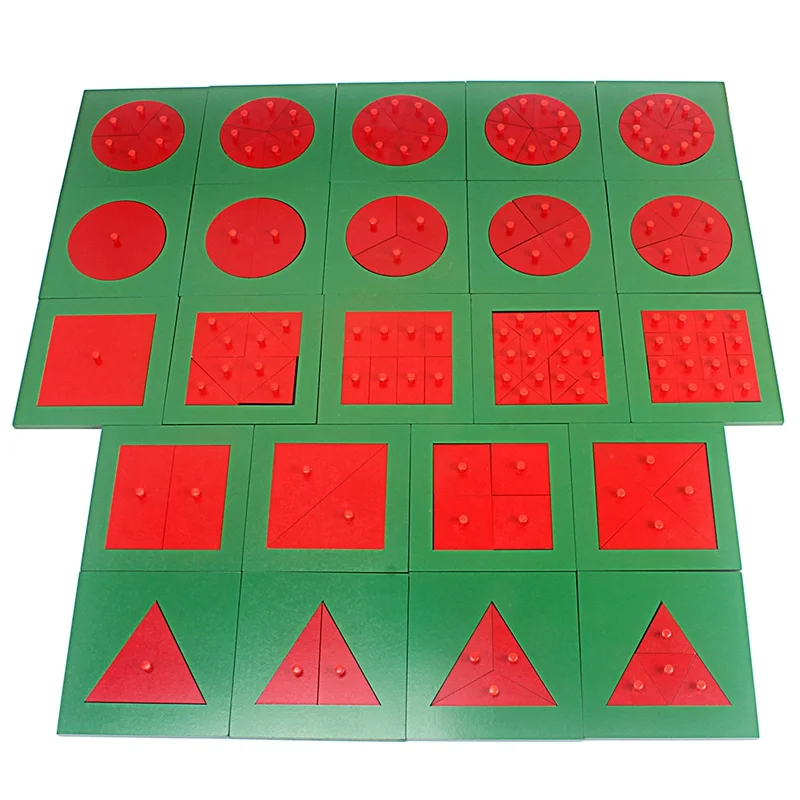 Círculos/triângulos/quadrados de fração de madeira, quebra-cabeças inspirados, equipamento educacional de matemática montessori, brinquedos de matemática, ferramenta de aprendizagem
