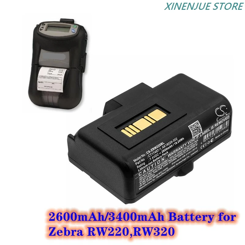 Portable Printer Battery 7.4V/2600mAh/3400mAh CT17497-1,AK18026-002 for Zebra RW220,RW320