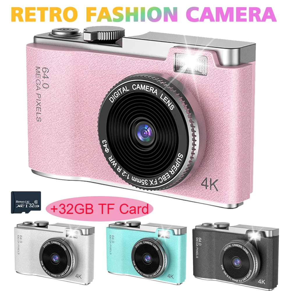 32GB 4K HD Digital Camera 64MP 16X ZOOM Autofocus Photography Video Camcorder 2.4'' Screen For Portable Kid Adult Beginners