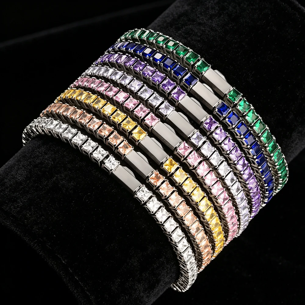 

Fashionable 3mm tennis chain with multi-color zircon sparkling hip-hop style exquisite men's and women's jewelry necklace