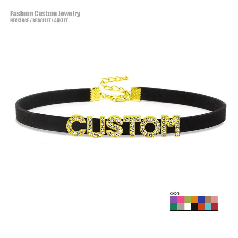 Chic Gold Color Letters Custom Name Collar Choker Necklace Men Women DIY Personalized Jewelry Cosplay Goth Collier Chocker Gift