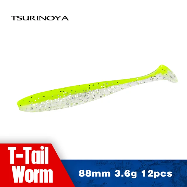 TSURINOYA przynęty miękkie 88mm 3.6g T ogon przynęta na ryby podwójne kolor Shad Worm Wobblers sztuczne silikonowe przynęty błystka