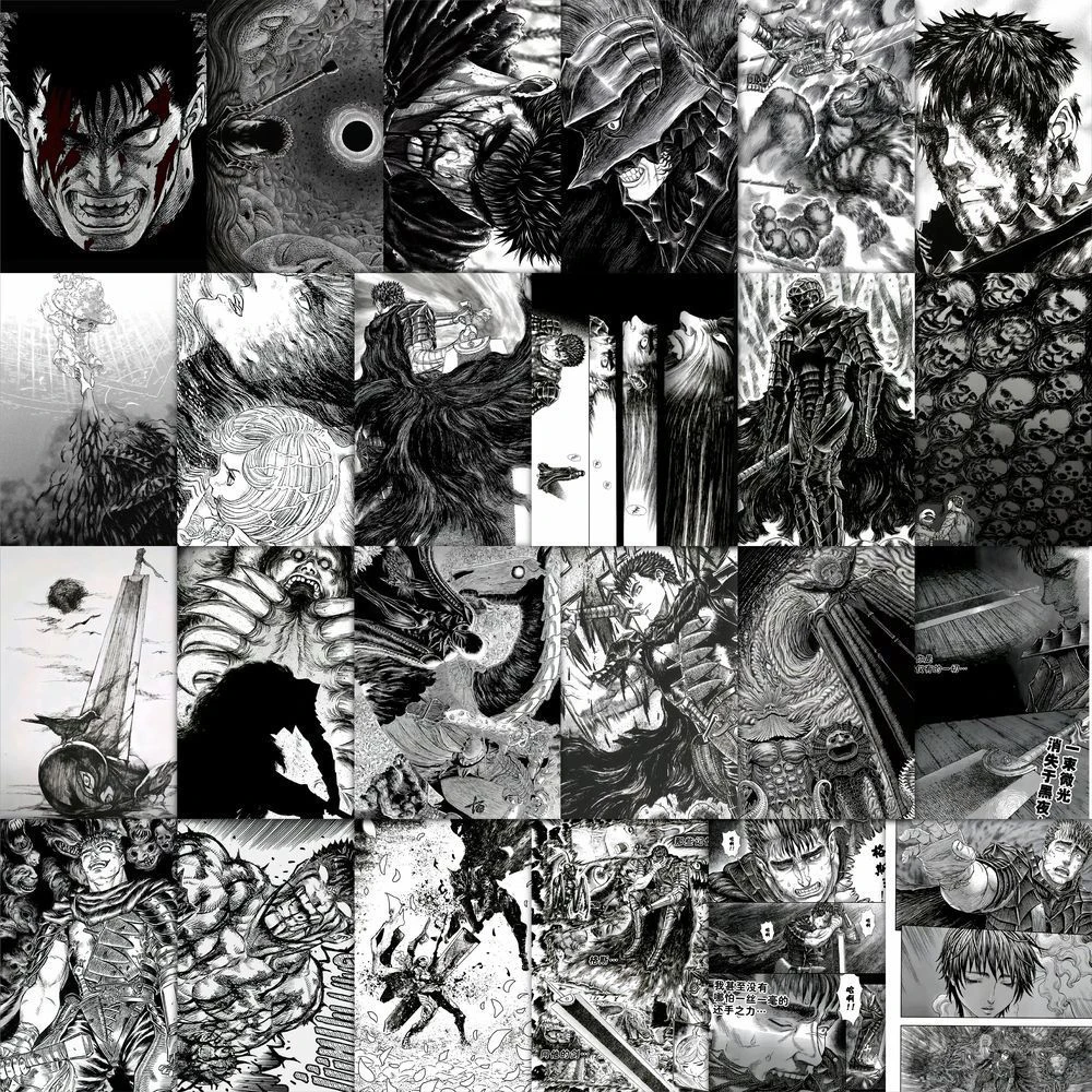 

10/30/60pcs Black And White Berserk Stickers Cool Guts Anime Sticker Laptop Skateboard Bike Suitcase Waterproof Characters Decal