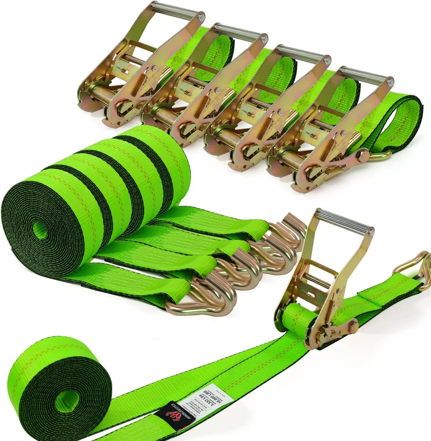 

4-Pack 20ft Heavy Duty Ratchet Straps, 10,000 LBS Break Strength, Double J Hooks for Truck & Trailer