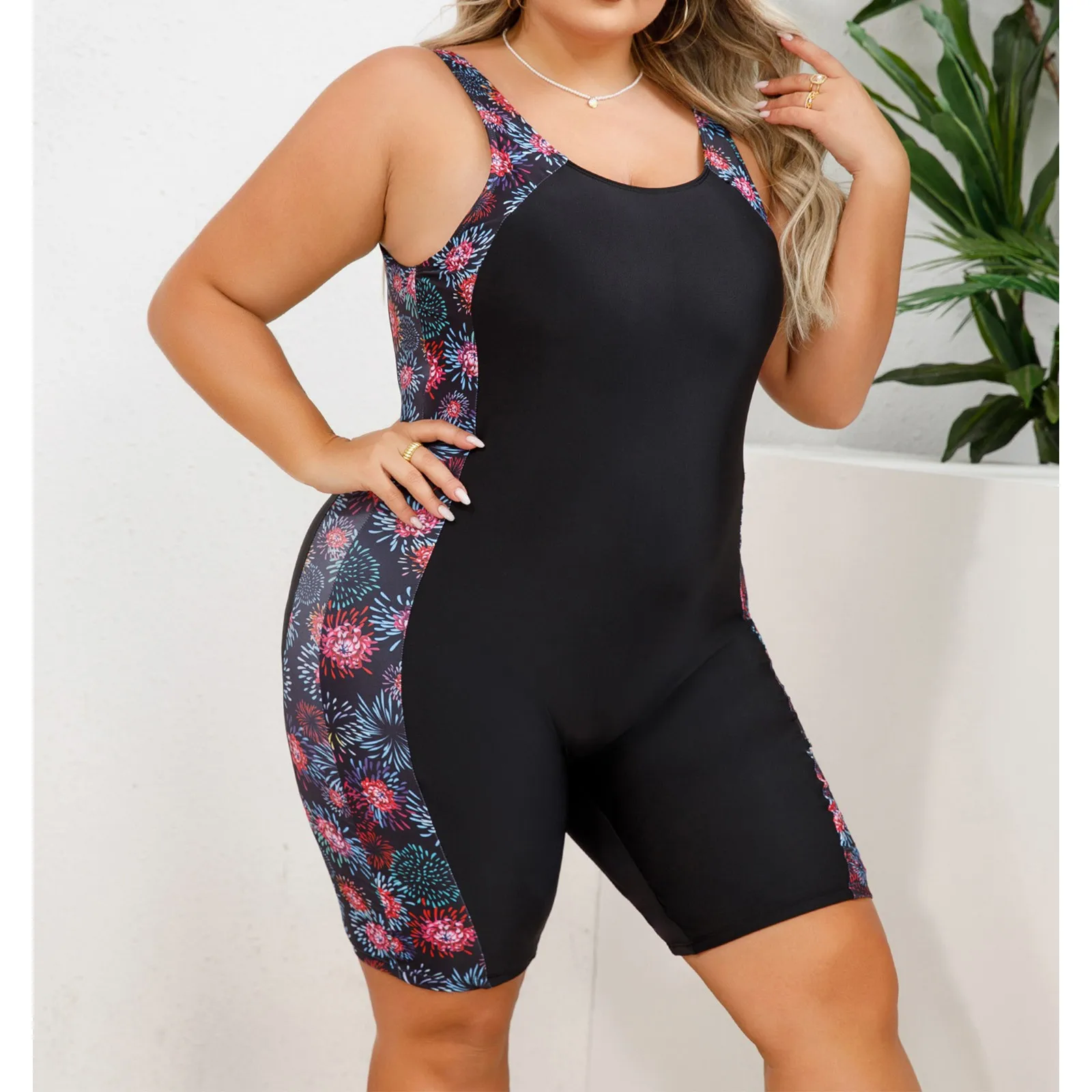 

Plus Size Swimwear Women Patchwork Surfing Wetsuit Bathing Suit High Waist Beachwear Thong Monokini 4XL One Piece Swimsuit