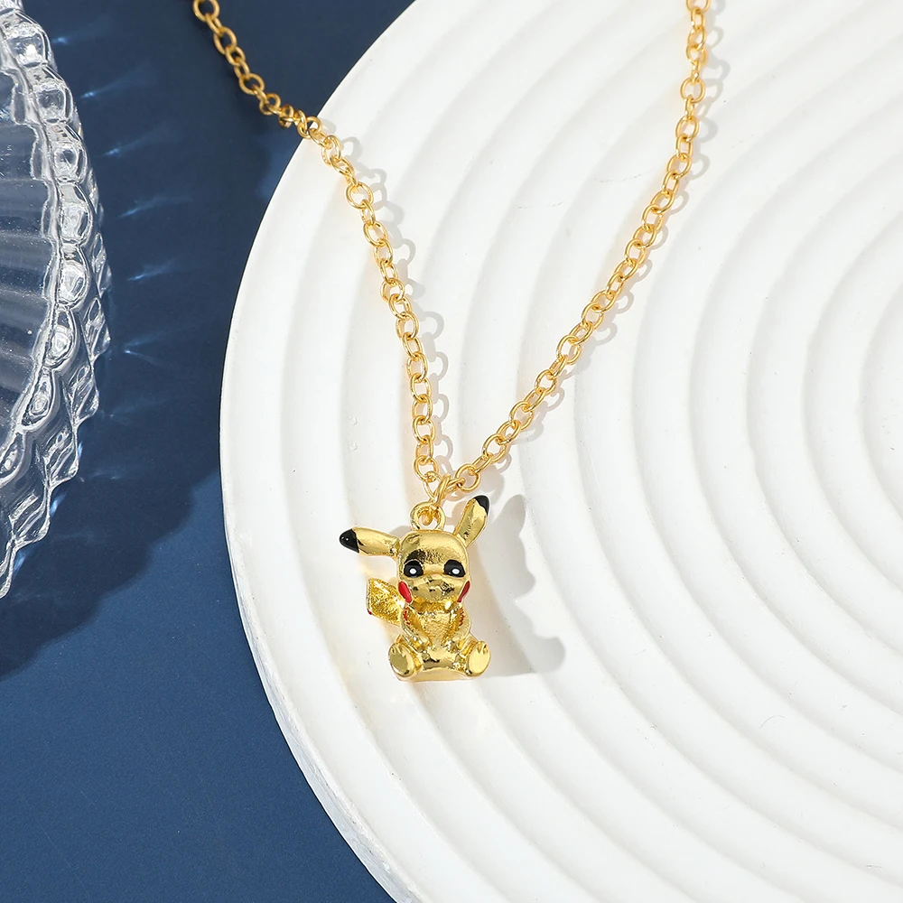 Anime Pokemon Pikachus Necklace Kawaii Pikachu Model Pendant Neck Chain Simple Gold Color Necklace for Girl Accessories