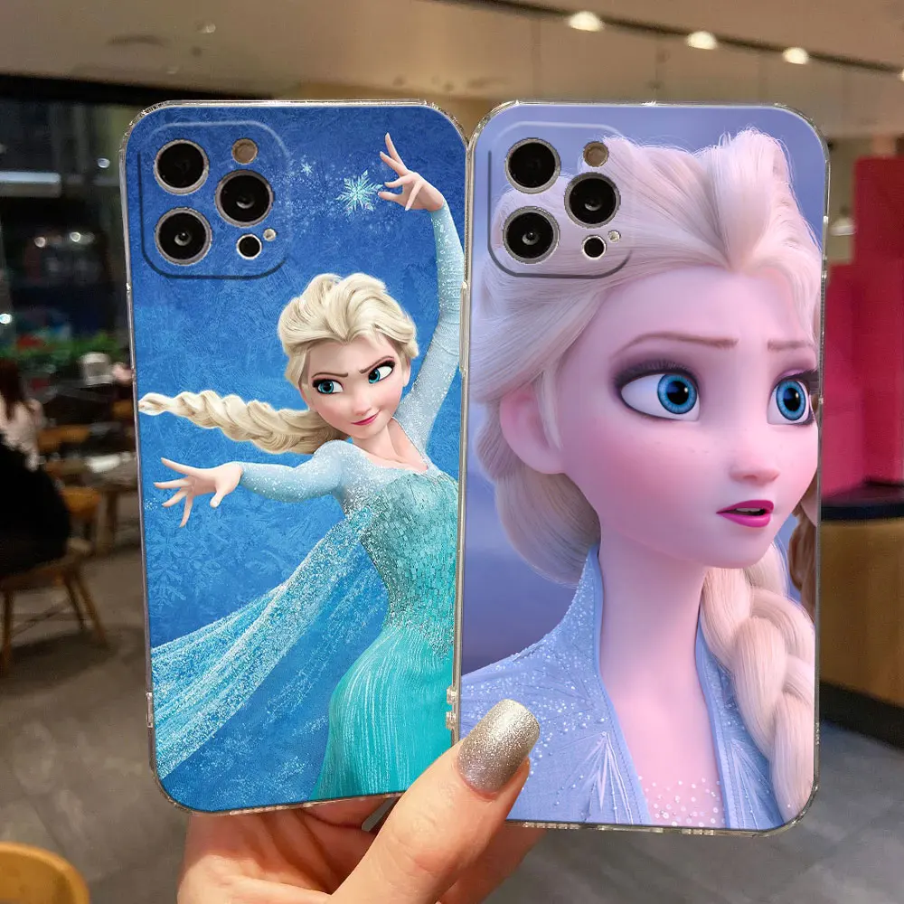 D-Disney Frozen Elsa Princess Clear Phone Case For iPhone 11 15 14 Pro Max 12 13 Mini 16 Pro Plus X S 8 7 Cover Transparent Case