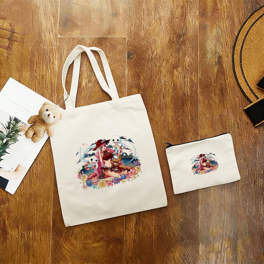 Mom Kaido Print Large Shoulder Bag 3Pcs Canvas Tote Bag Set with Pouch Jinbe Big Students Eco Friendly Reusable Shopping Bag view 3