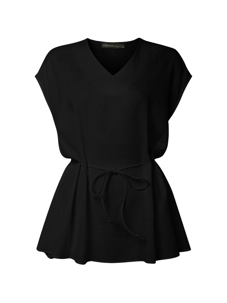 ZANZEA femmes élégant col en V hauts sans manche élégant chemisier d'été solide OL chemise de travail décontracté ample Blusas mode vacances réservoirs