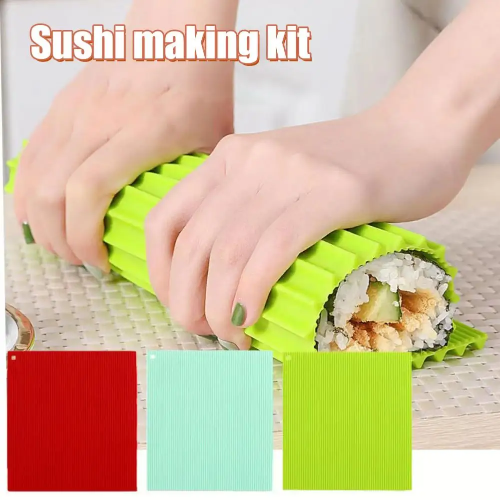 Hand Rolled Sushi Mold Silicone Sushi Rolling Mat with Bamboo Pattern Non-stick Reusable Sushi Maker for Homemade for Beginners