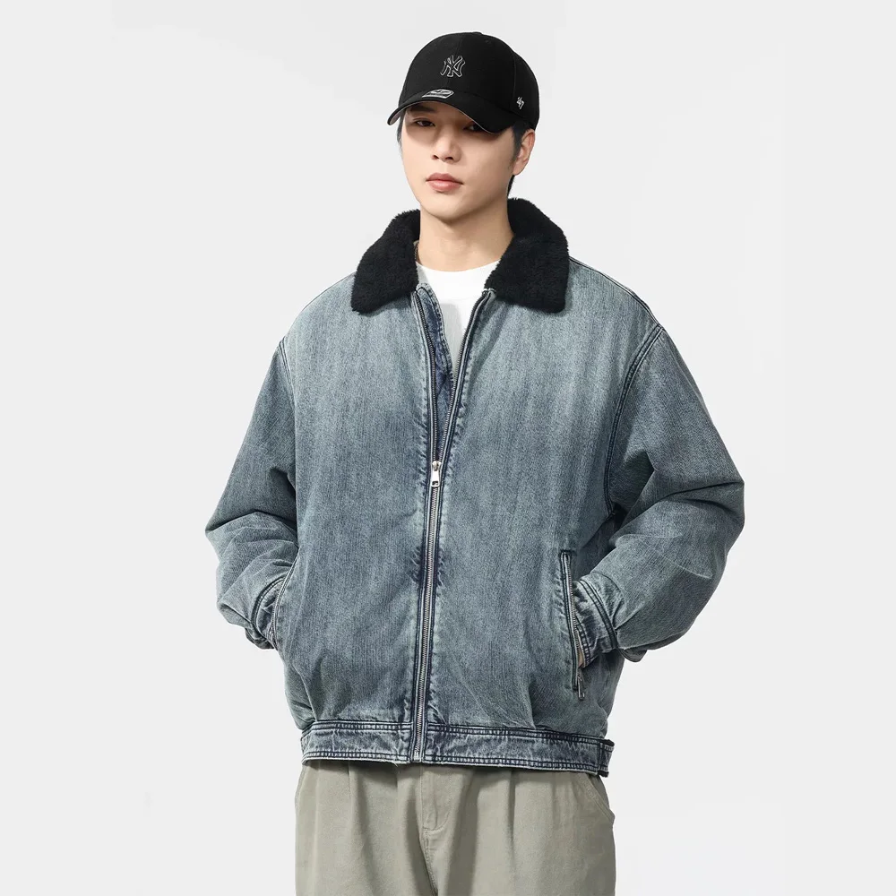 

Мужская стеганая джинсовая свободная повседневная теплая утепленная куртка Верхняя одежда Мужская уличная одежда Винтажная стеганая хлопковая ковбойская парка-бомбер Пальто