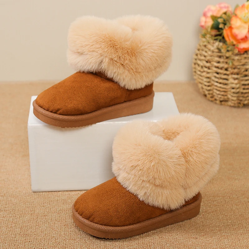 

2025Winter Plush Boots For Children Fur Thick Warm Boy's Girl's Snow Boots Anti-slippery Soft Warm Cotton Shoes For Kids Winter