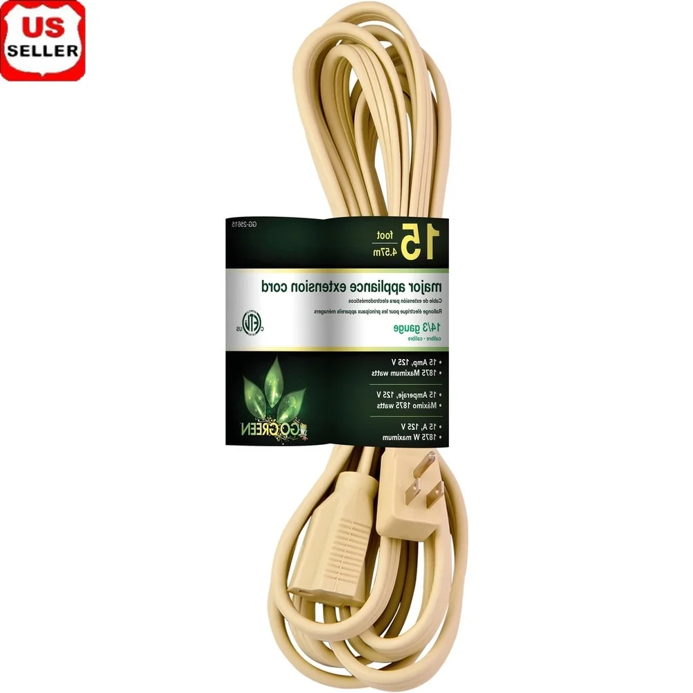 

15ft Heavy Duty Appliance Cord 14/3 SPT-3 Indoor Use Grounded Right Angle Plug Kink-Free Flexible Vinyl Jacket cETL Listed