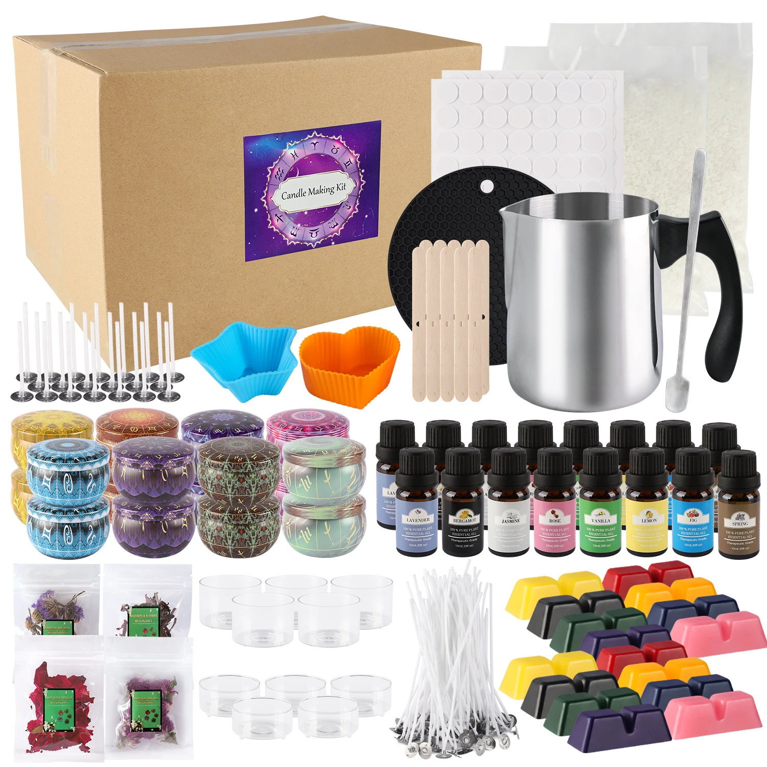 

DIY Super Set 1 Candle Handmade DIY Accessories, Candle Making Set for Adults, Teenagers, Beginners, Includes Soy Wax, Stirring Spoon, Pour Cup, Storage Jar, Essential Oil, Candle Wick, Cotton Wick Fixing Bracket, DIY Starter Complete Candle Making Set, A