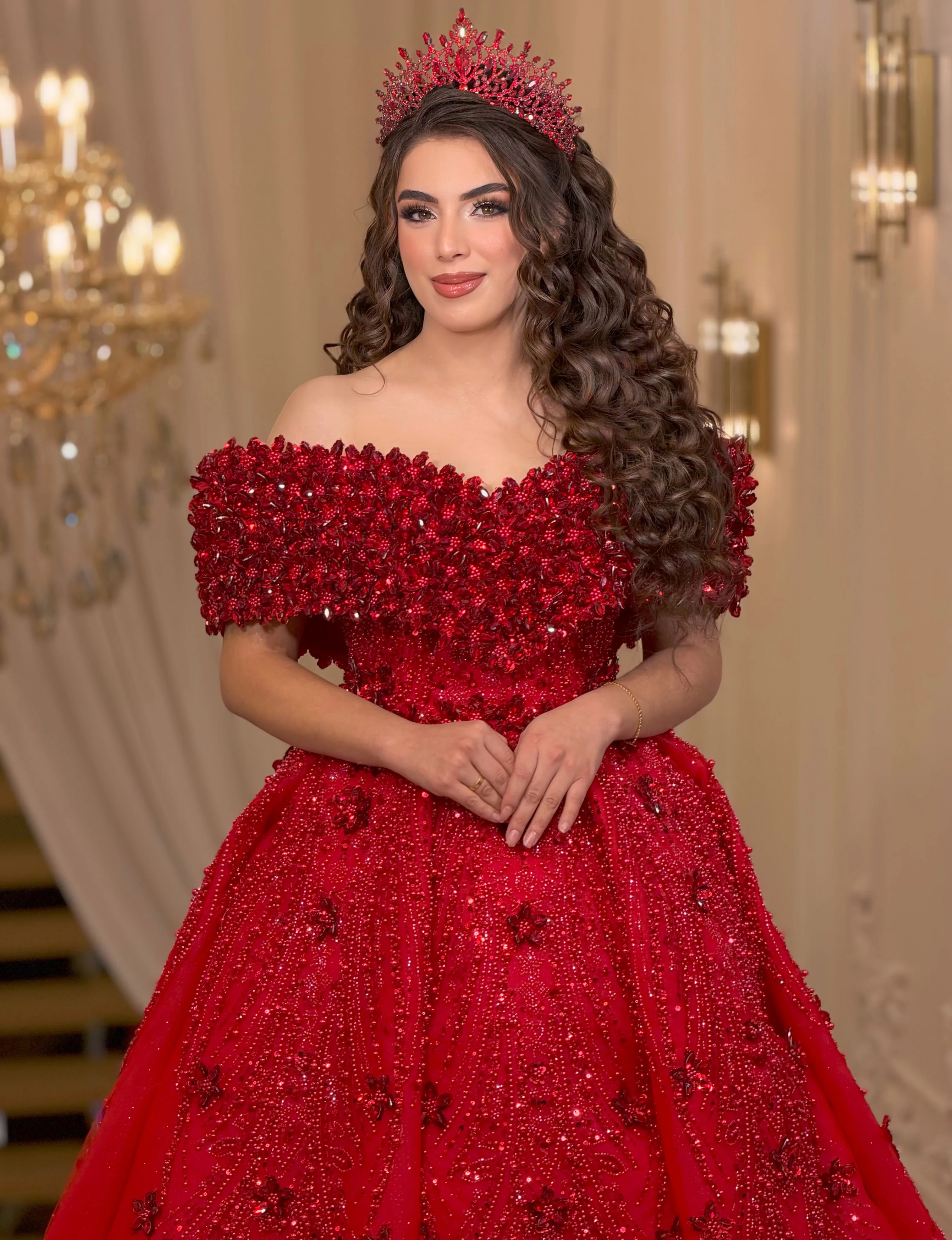 Red Off Shoulder Prom Dresses Long Pageant Wedding Reception Gowns Beaded Crystals Party Dress Customized Evening Dress 2026