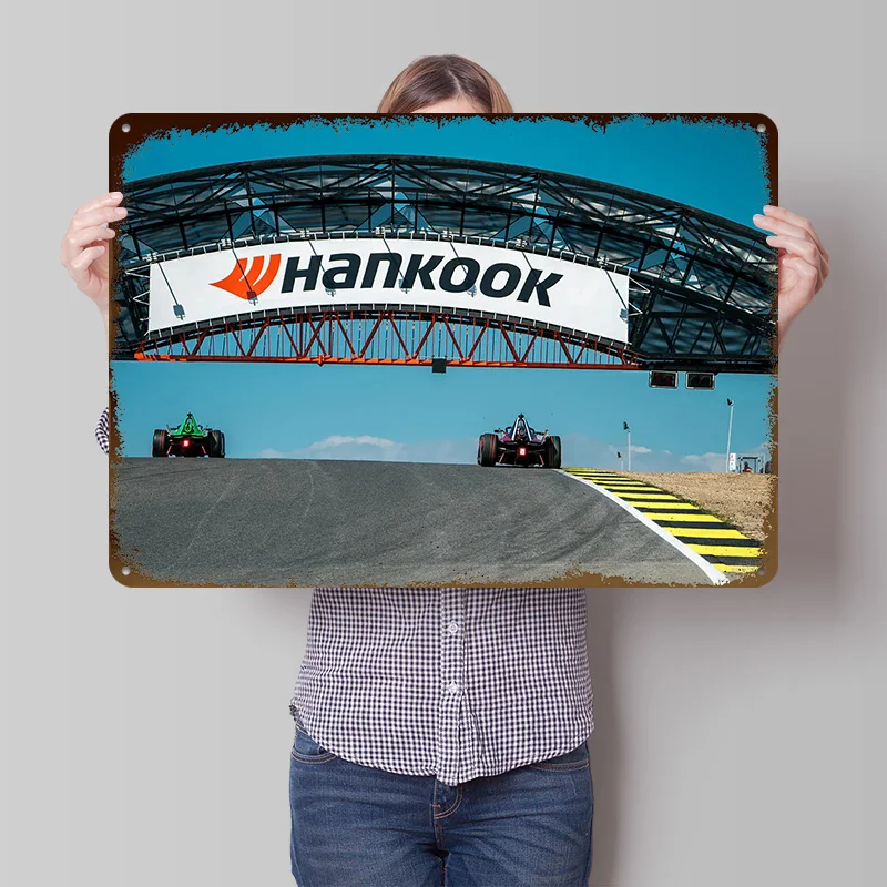 Formula E Race Cars on Track Printed Poster Customized Wall Art Retro Vintage Metal Tin Signs for Bar Accessories Decor Room