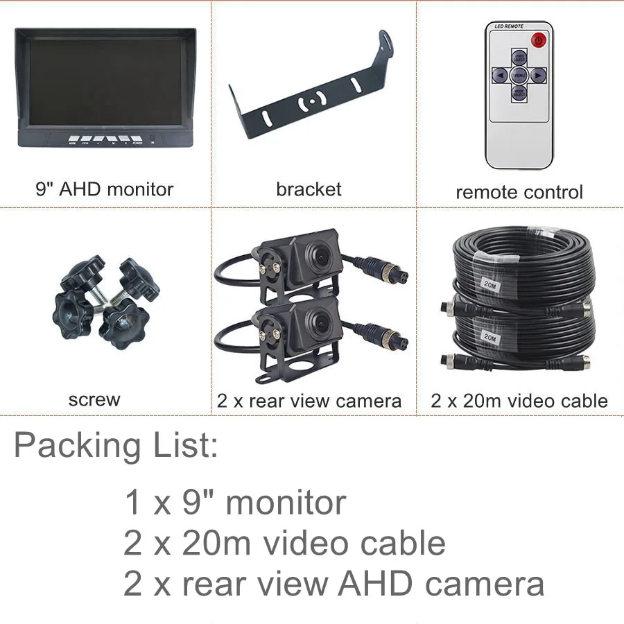 DIYKIT 1920x1080 2CH 9 "AHD IPS Achteruitrijcamera Auto Monitor IP68 Waterdichte Starlight AHD Backup Auto camera Video-opname