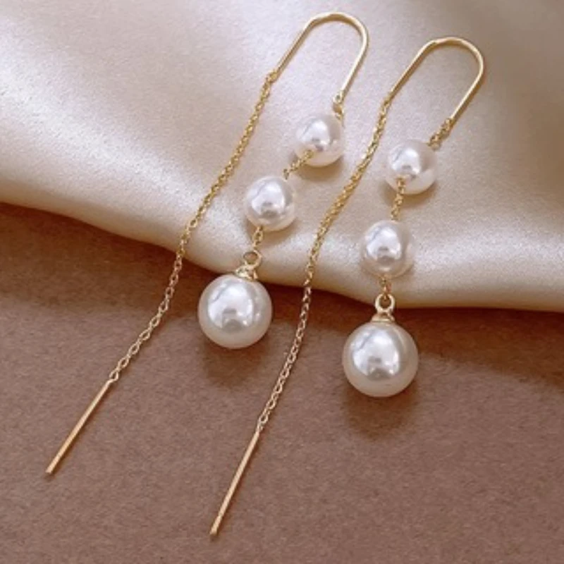French Gentle Style Faux Pearl Tassel Earrings, Women's Elegant Temperament Daily Versatile Holiday Accessories Gift image 2