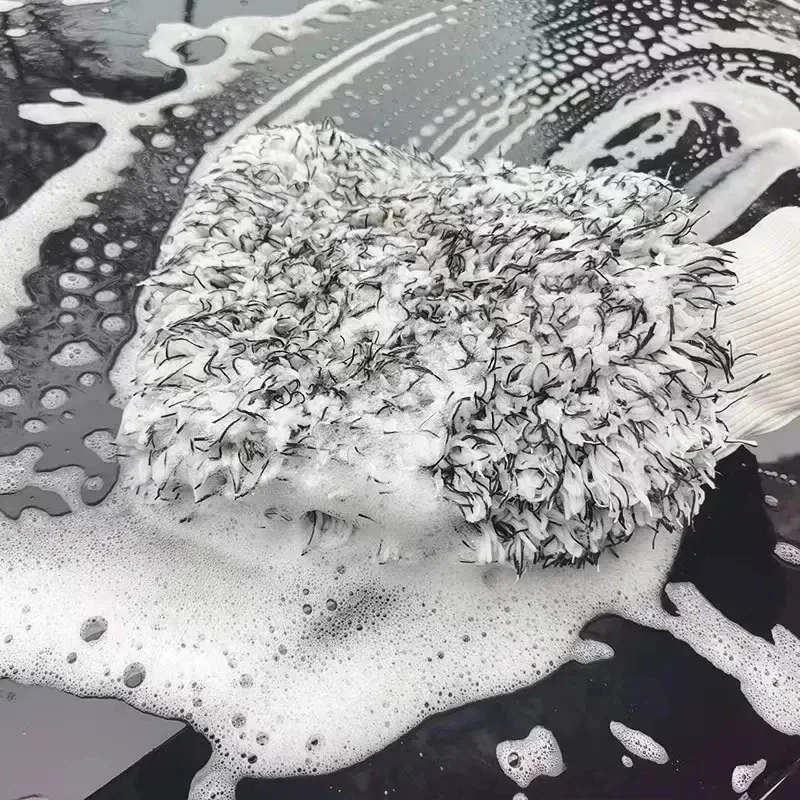 Doppelseitige, dicke Plüsch-Auto-Reinigungshandschuhe, ultrafeine Faser, wasserabsorbierende Reinigungskorallenvlies, große Autowaschhandschuhe