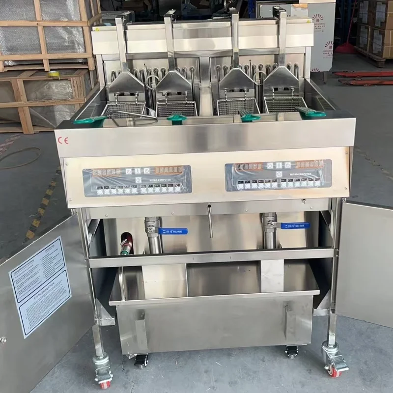 Automatic Lifting Electric Heating Open Fryers 2 Tank 4 Baskets Deep Open Fryer for French Fries Fried Chicken