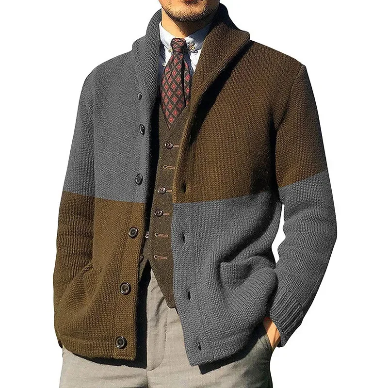 Men Color Matching Knitted Cardigan Sweater Jacket
