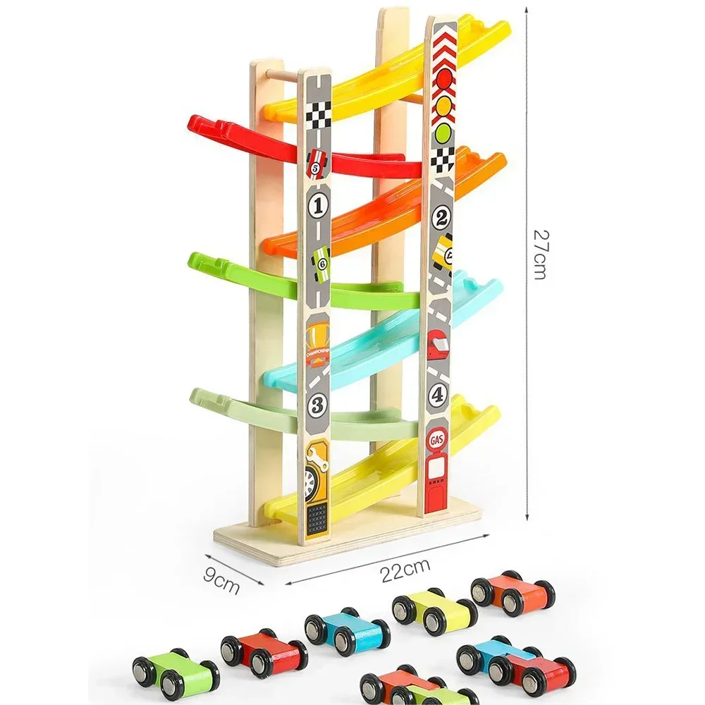 4/7 Track Wooden Ramp Racing Toddler Toy Car Set Montessori Educational Toy Game Mini Inertia Slide Roller Coaster Racing